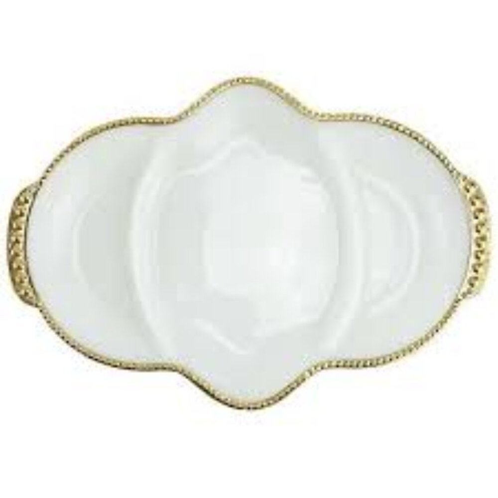 Vintage Fire-King Milk Glass Divided Relish Tray with Gold Trim